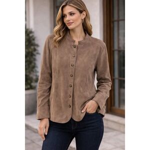 A.M.I. Womens Brown Suede Leather Jacket Mock Neck Button Front Size 2X 5755WSX